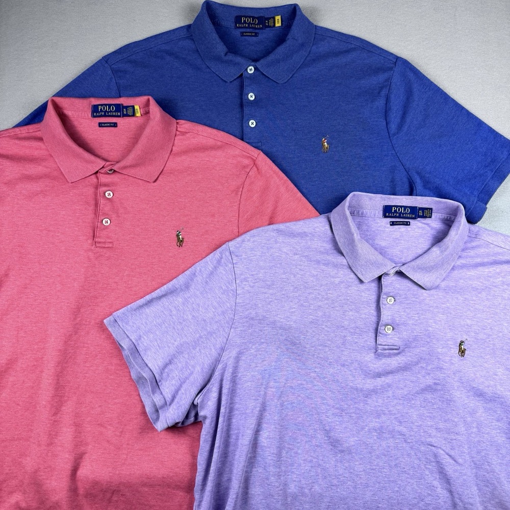Lot of 3 Polo Ralph Lauren Soft Performance Polo Men XL SS Classic Fit Pony Golf